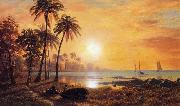 Albert Bierstadt Tropical Landscape with Fishing Boats in Bay oil painting reproduction